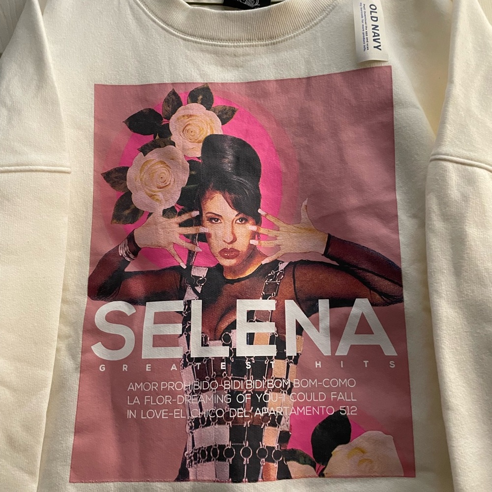 Old Navy White Graphic Sweatshirt with Selena graphic on front